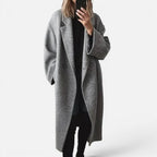 Damen Oversized-Langmantel mit Doppelknopfleiste und strukturiertem Wollmix