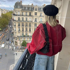 Damen Oversized-Steppjacke aus Kunstleder mit Kontrastnähten und Reißverschluss