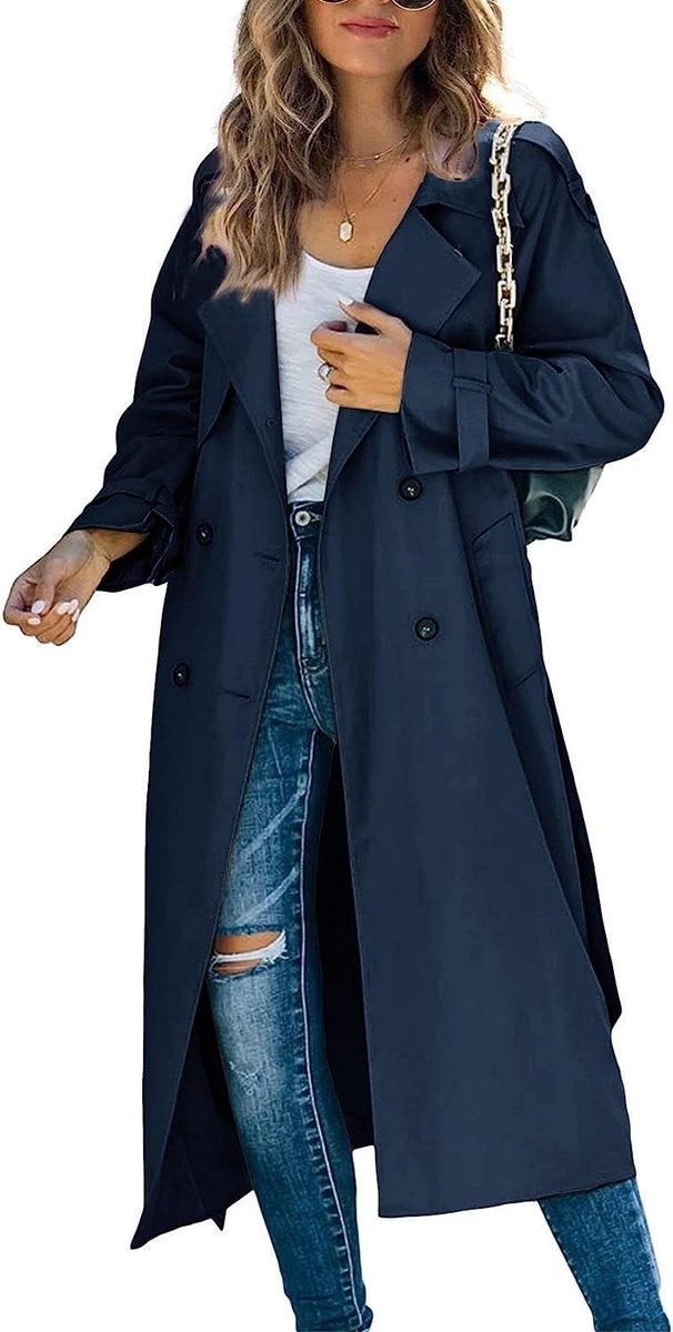 Damen Oversized-Trenchcoat mit Bindegürtel, Doppelknopfleiste und klassischem Revers