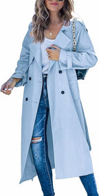 Damen Oversized-Trenchcoat mit Bindegürtel, Doppelknopfleiste und klassischem Revers