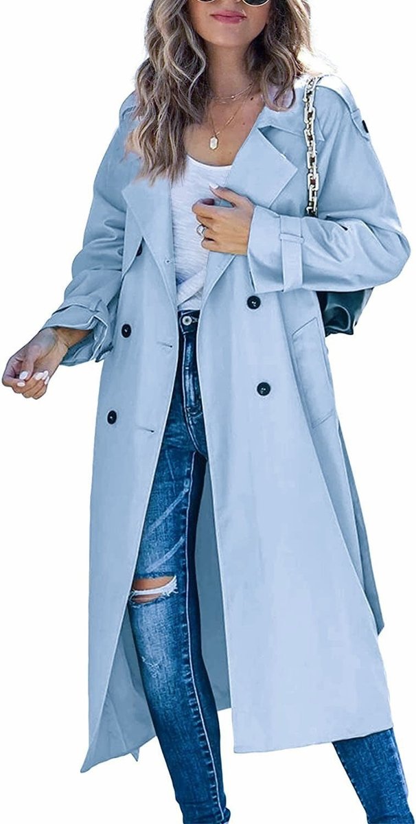 Damen Oversized-Trenchcoat mit Bindegürtel, Doppelknopfleiste und klassischem Revers