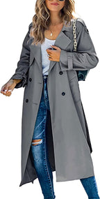 Damen Oversized-Trenchcoat mit Bindegürtel, Doppelknopfleiste und klassischem Revers
