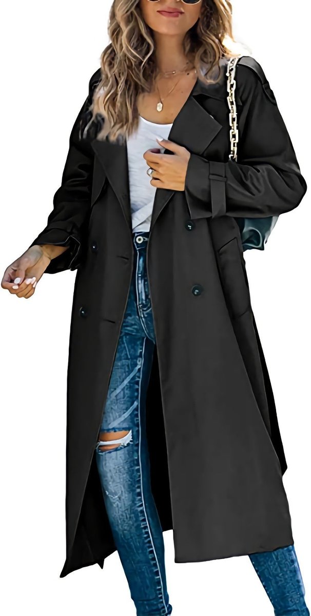 Damen Oversized-Trenchcoat mit Bindegürtel, Doppelknopfleiste und klassischem Revers