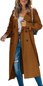 Damen Oversized-Trenchcoat mit Bindegürtel, Doppelknopfleiste und klassischem Revers