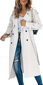 Damen Oversized-Trenchcoat mit Bindegürtel, Doppelknopfleiste und klassischem Revers