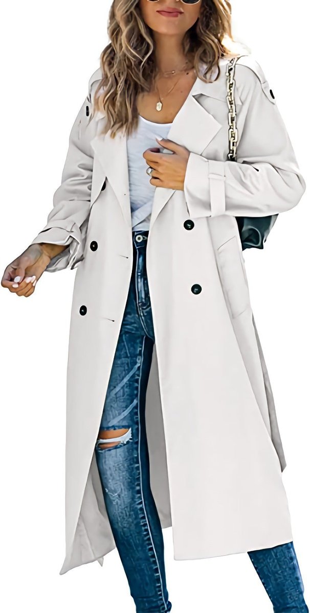 Damen Oversized-Trenchcoat mit Bindegürtel, Doppelknopfleiste und klassischem Revers