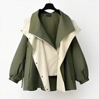 Damen Oversized-Trenchcoat mit Doppelkragen, wasserdichter Außenlage und weitem Schnitt