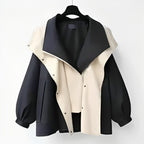 Damen Oversized-Trenchcoat mit Doppelkragen, wasserdichter Außenlage und weitem Schnitt