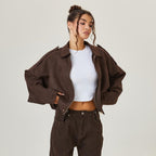 Damen Oversized Bomberjacke aus Kunstwildleder im Cropped-Schnitt