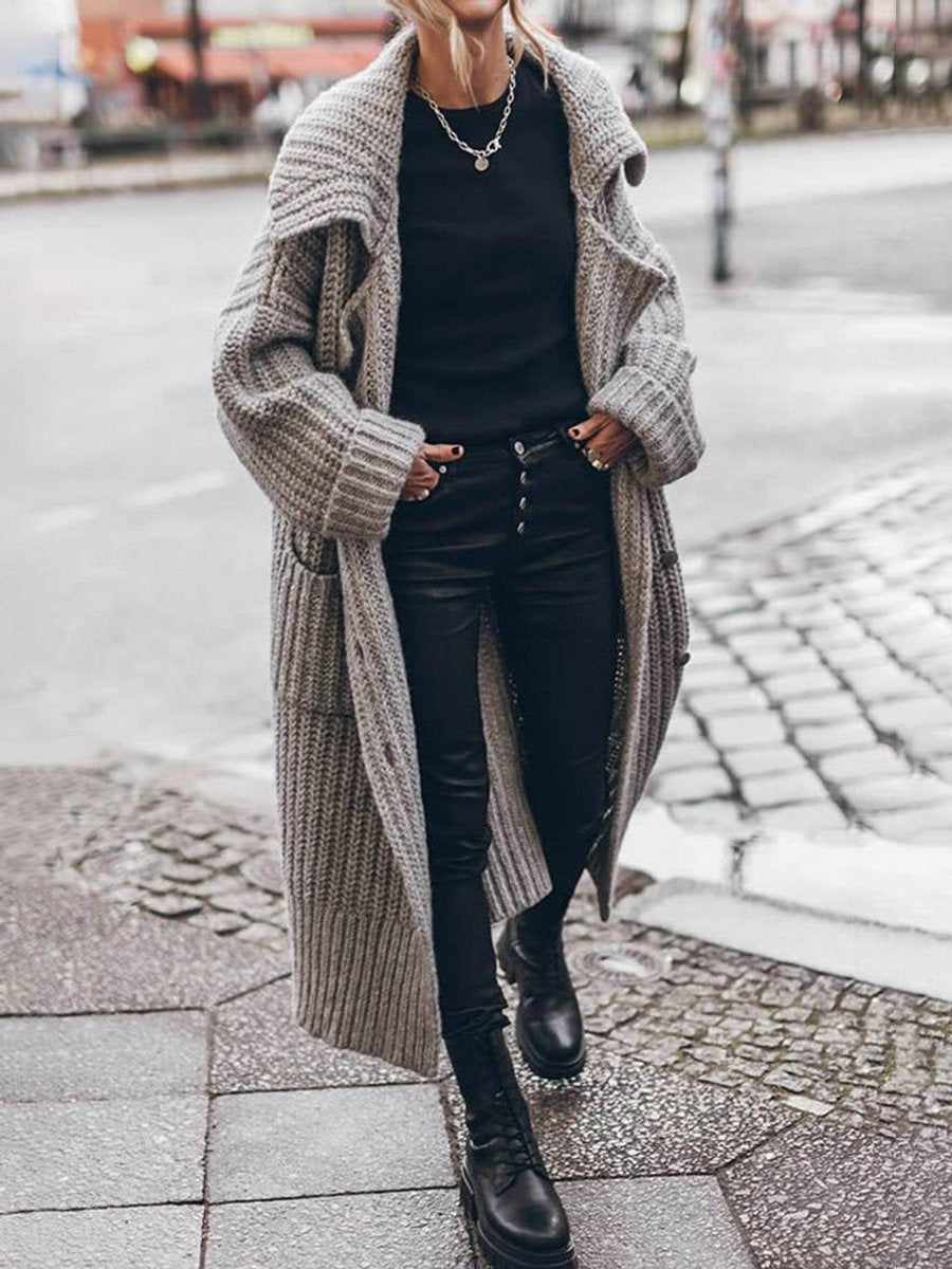 Damen Oversized Grobstrick-Cardigan mit Revers und Knopfleiste