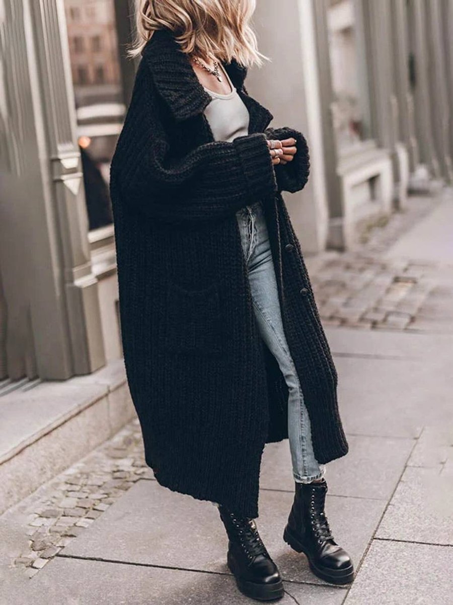 Damen Oversized Grobstrick-Cardigan mit Revers und Knopfleiste