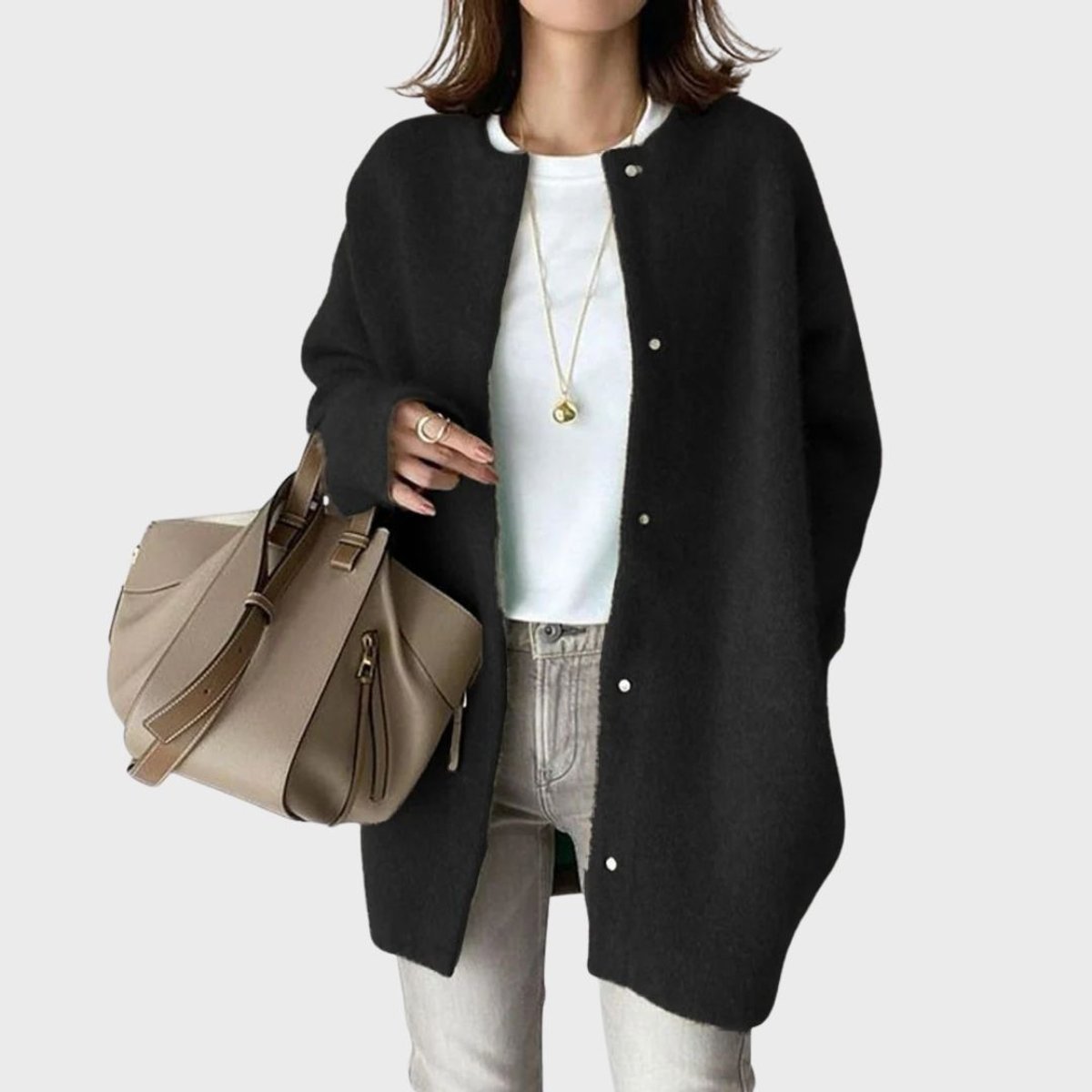 Damen Oversized Kaschmir-Cardigan mit Druckknopfleiste