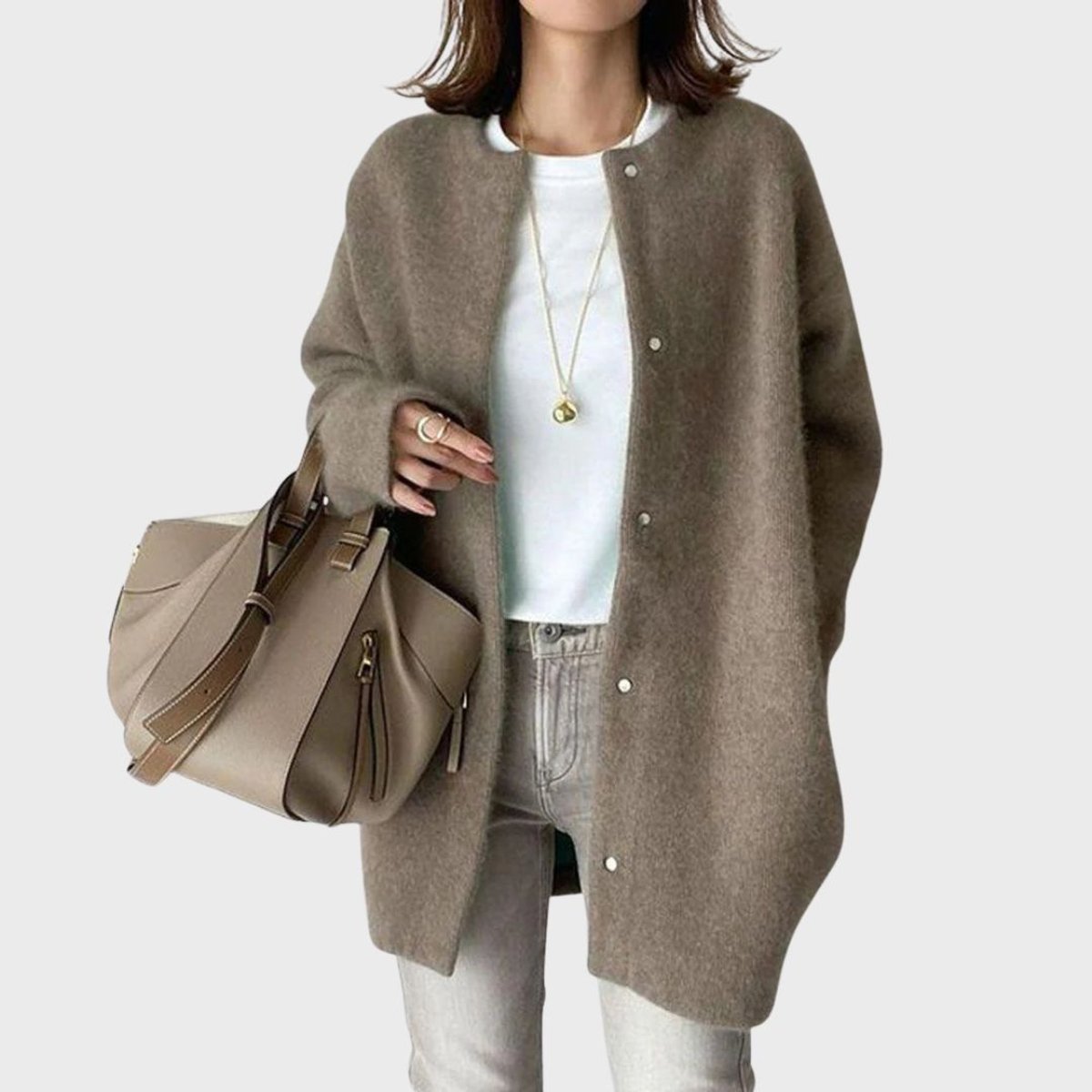 Damen Oversized Kaschmir-Cardigan mit Druckknopfleiste
