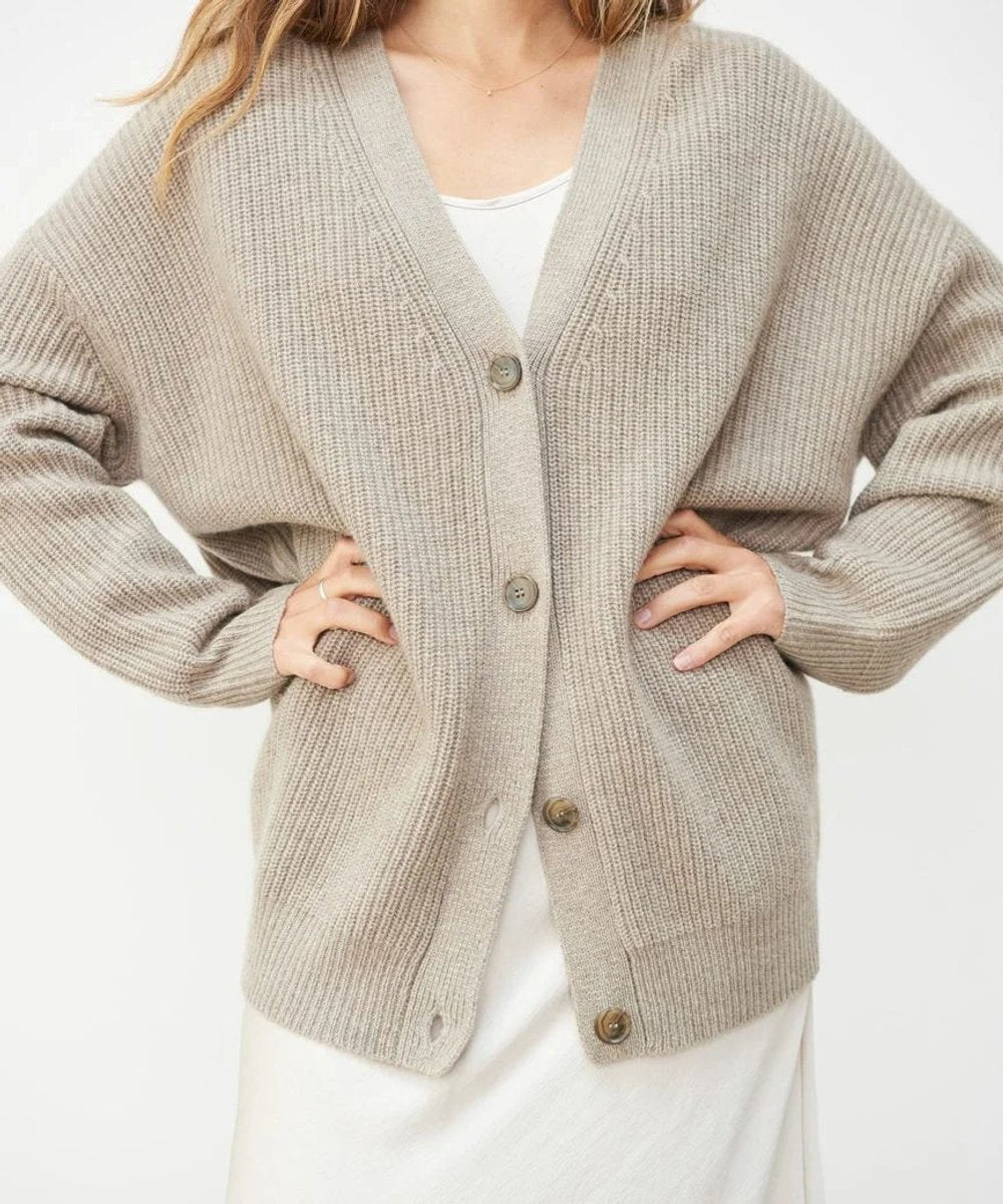 Damen Oversized Kaschmir-Cardigan mit V-Ausschnitt und Knopfleiste