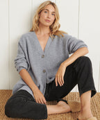 Damen Oversized Kaschmir-Cardigan mit V-Ausschnitt und Knopfleiste