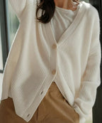 Damen Oversized Kaschmir-Cardigan mit V-Ausschnitt und Knopfleiste