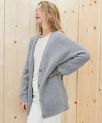 Damen Oversized Kaschmir-Cardigan mit V-Ausschnitt und Knopfleiste