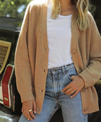 Damen Oversized Kaschmir-Cardigan mit V-Ausschnitt und Knopfleiste