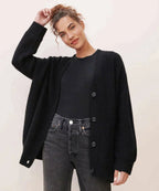 Damen Oversized Kaschmir-Cardigan mit V-Ausschnitt und Knopfleiste