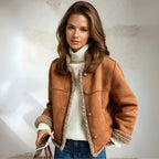 Damen Oversized Kunstschaffell-Jacke mit Sherpa-Futter und Knopfleiste