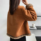 Damen Oversized Kunstschaffell-Jacke mit Sherpa-Futter und Knopfleiste