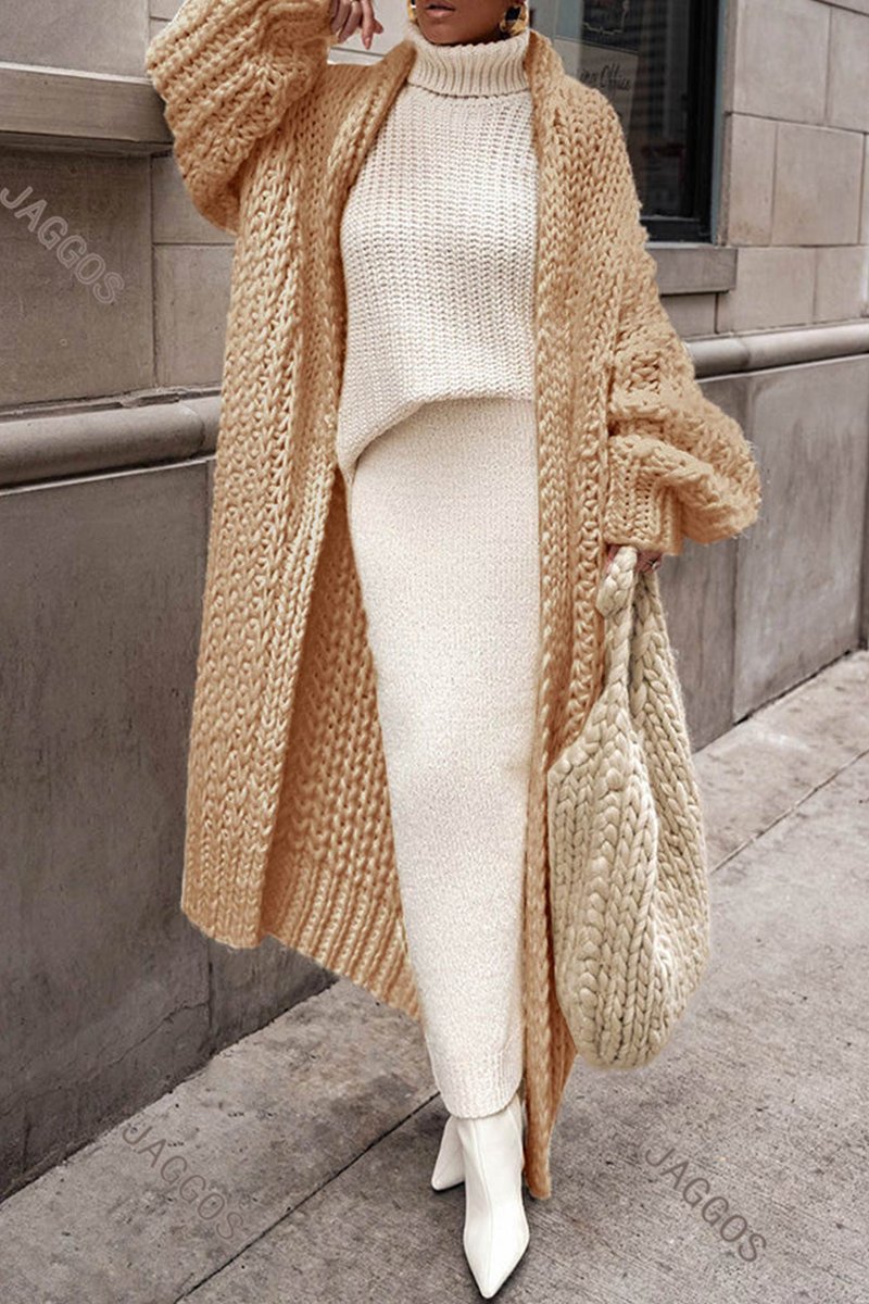 Damen Oversized Longline Grobstrick-Cardigan mit offener Front