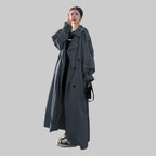 Damen Oversized Maxi-Trenchcoat mit zweireihiger Knopfleiste und Bindegürtel