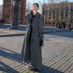 Damen Oversized Maxi-Trenchcoat mit zweireihiger Knopfleiste und Bindegürtel