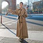 Damen Oversized Maxi-Trenchcoat mit zweireihiger Knopfleiste und Bindegürtel