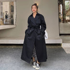 Damen Oversized Maxi-Trenchcoat mit zweireihiger Knopfleiste und Bindegürtel