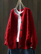 Damen Oversized Strickcardigan mit Zopfmuster, Rippbündchen und Knopfleiste