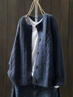 Damen Oversized Strickcardigan mit Zopfmuster, Rippbündchen und Knopfleiste