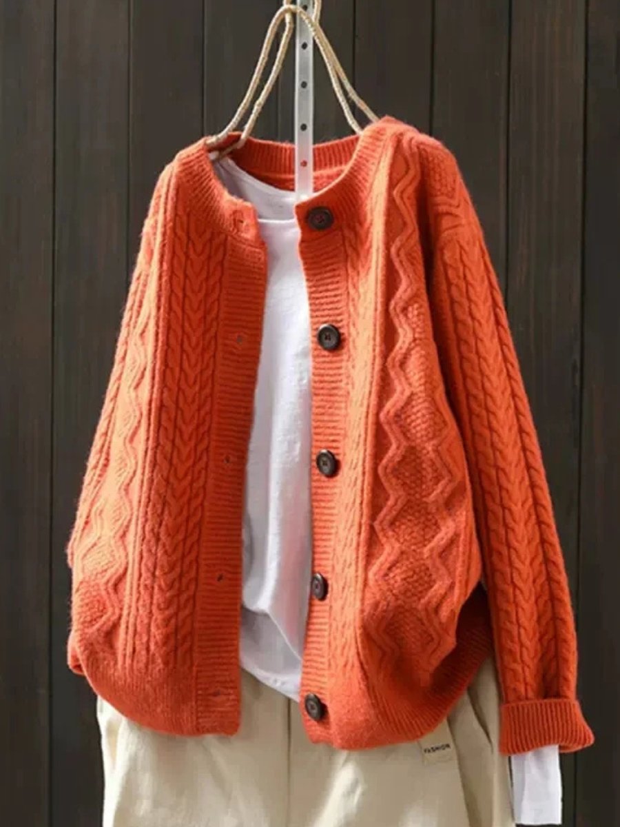 Damen Oversized Strickcardigan mit Zopfmuster, Rippbündchen und Knopfleiste