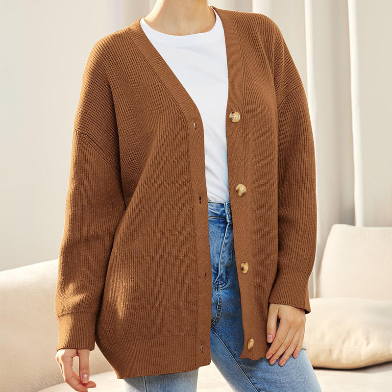 Damen Oversized Strickjacke mit Knöpfen