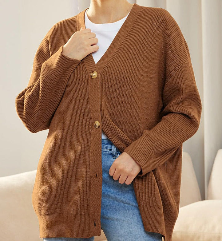 Damen Oversized Strickjacke mit Knöpfen