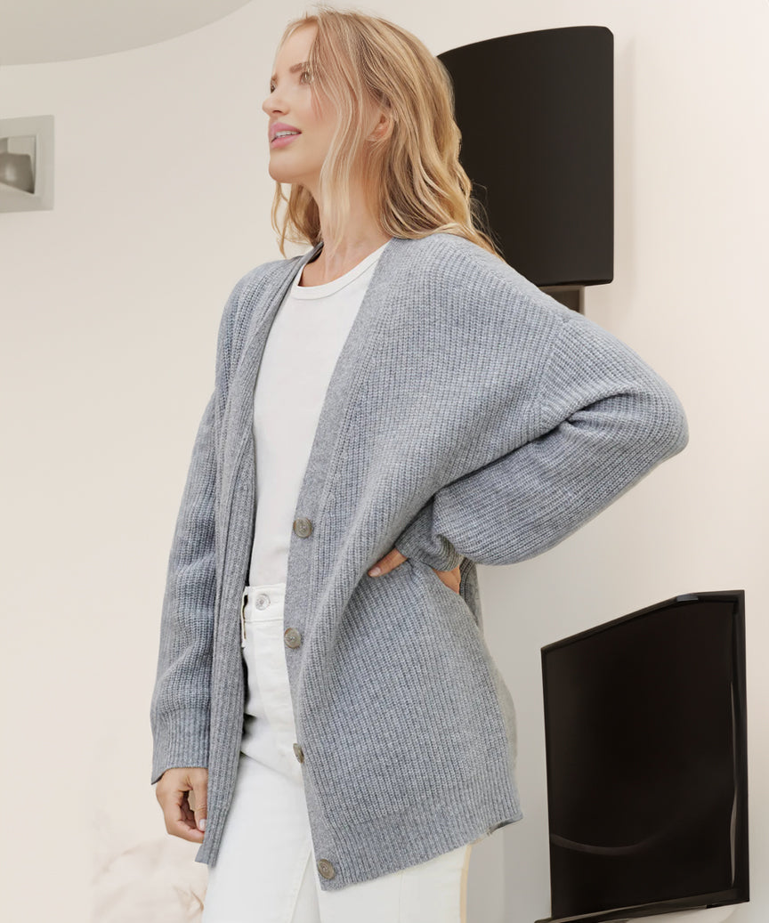Damen Oversized Strickjacke mit Knöpfen