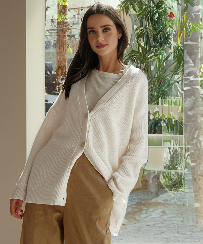 Damen Oversized Strickjacke mit Knöpfen