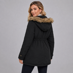 Damen Parka mit Kunstfellkapuze und Taillenzug – Gefütterte Winterjacke in Halblang
