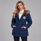 Damen Parka mit Kunstfellkapuze und Taillenzug – Gefütterte Winterjacke in Halblang