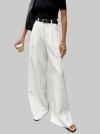 Damen Marlenehose High Waist mit weitem Bein und Bundfalten