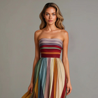 Damen Plissee Maxikleid Hochzeitskleid für Hochzeitsgäste mit Trägern