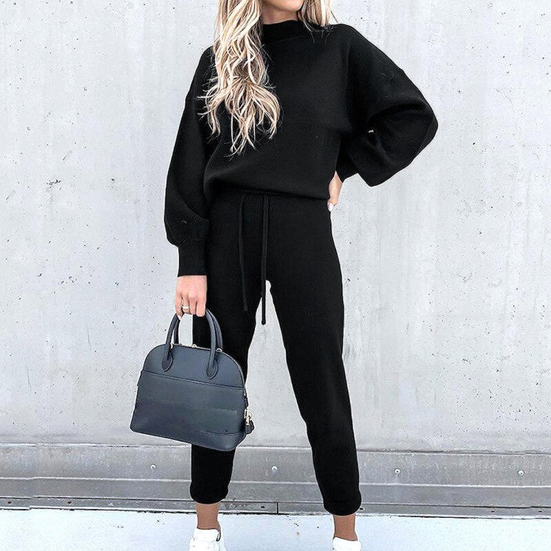 Damen Pullover- und Hosen-Set aus weichem Material mit lockerer Passform