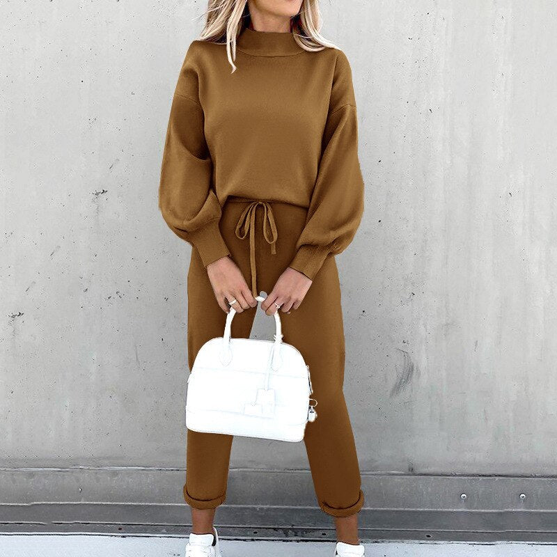 Damen Pullover- und Hosen-Set aus weichem Material mit lockerer Passform