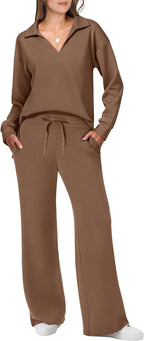Damen Strick- und Hosen-Set aus weichem Material mit lockerer Passform