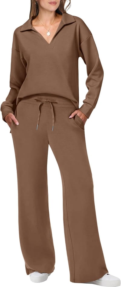 Damen Strick- und Hosen-Set aus weichem Material mit lockerer Passform
