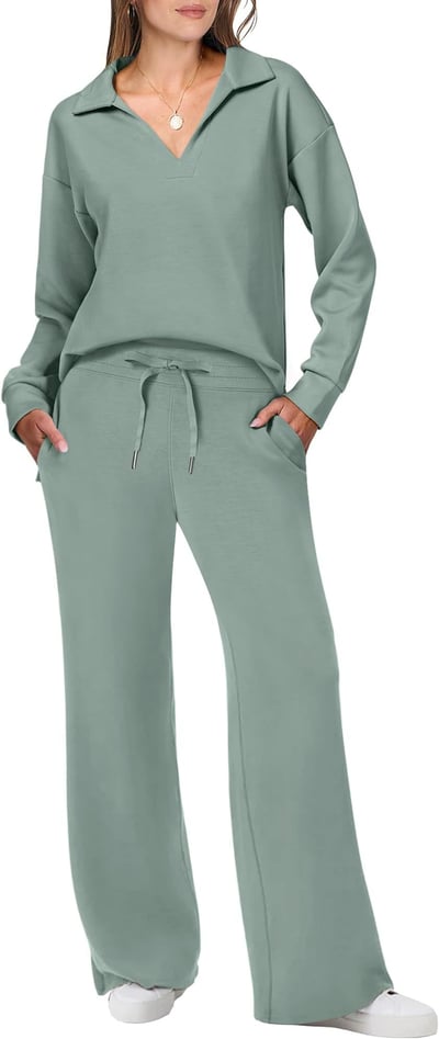 Damen Strick- und Hosen-Set aus weichem Material mit lockerer Passform