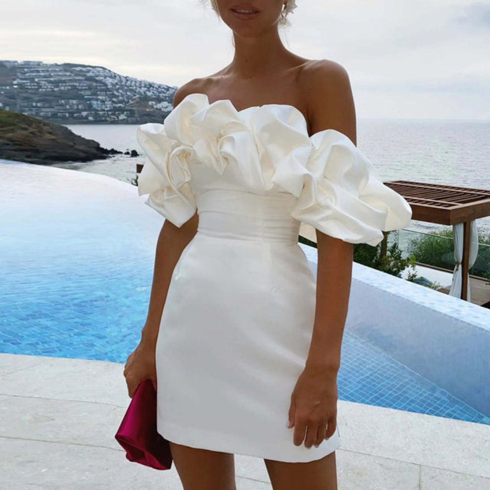Damen Rüschen-Mini-Hochzeitskleid für Hochzeitsgäste