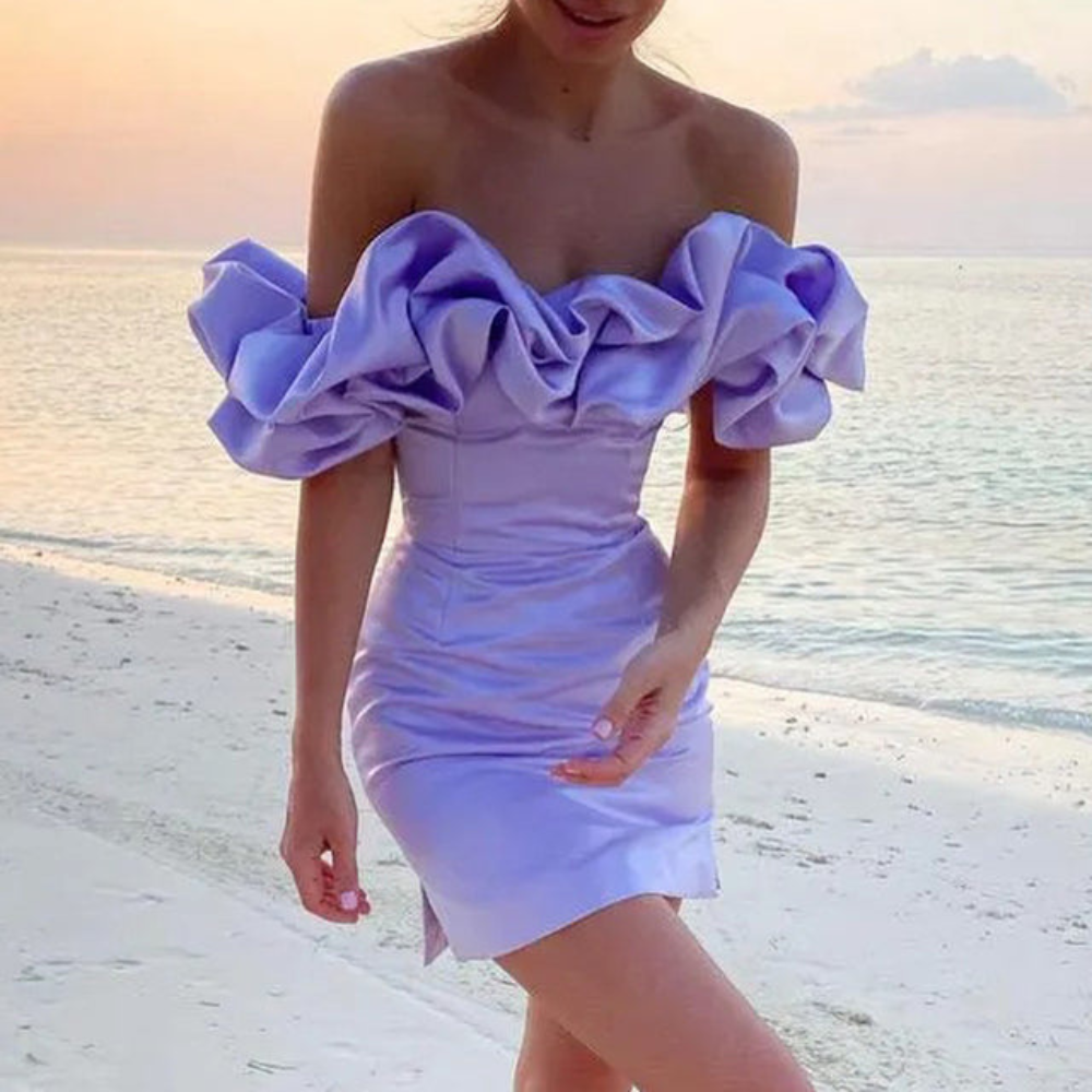 Damen Rüschen-Mini-Hochzeitskleid für Hochzeitsgäste