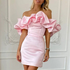 Damen Rüschen-Mini-Hochzeitskleid für Hochzeitsgäste