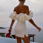 Damen Rüschen-Mini-Hochzeitskleid für Hochzeitsgäste